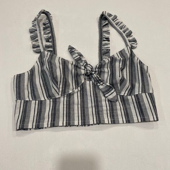 Express Striped Tie-Front Crop Top M | Ruffle Strap Summer Bralette Tank - Picture 1 of 5